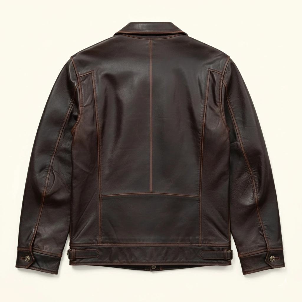 Rare Stitched Men’s Vintage Leather Trucker Jacket – Distressed Brown Field Coat with Zip Pockets - Image 2