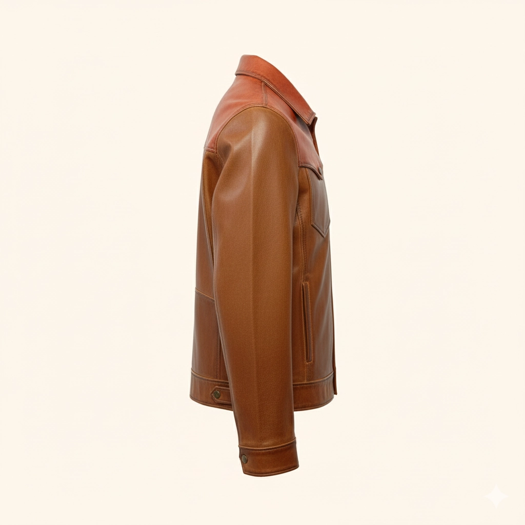 Rare Stitched Men’s Two-Tone Western Leather Jacket – Vintage Rancher Coat with Contrast Yoke - Image 7