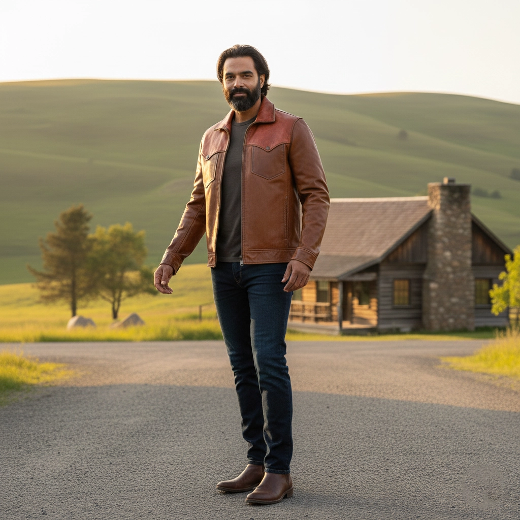 Rare Stitched Men’s Two-Tone Western Leather Jacket – Vintage Rancher Coat with Contrast Yoke - Image 2