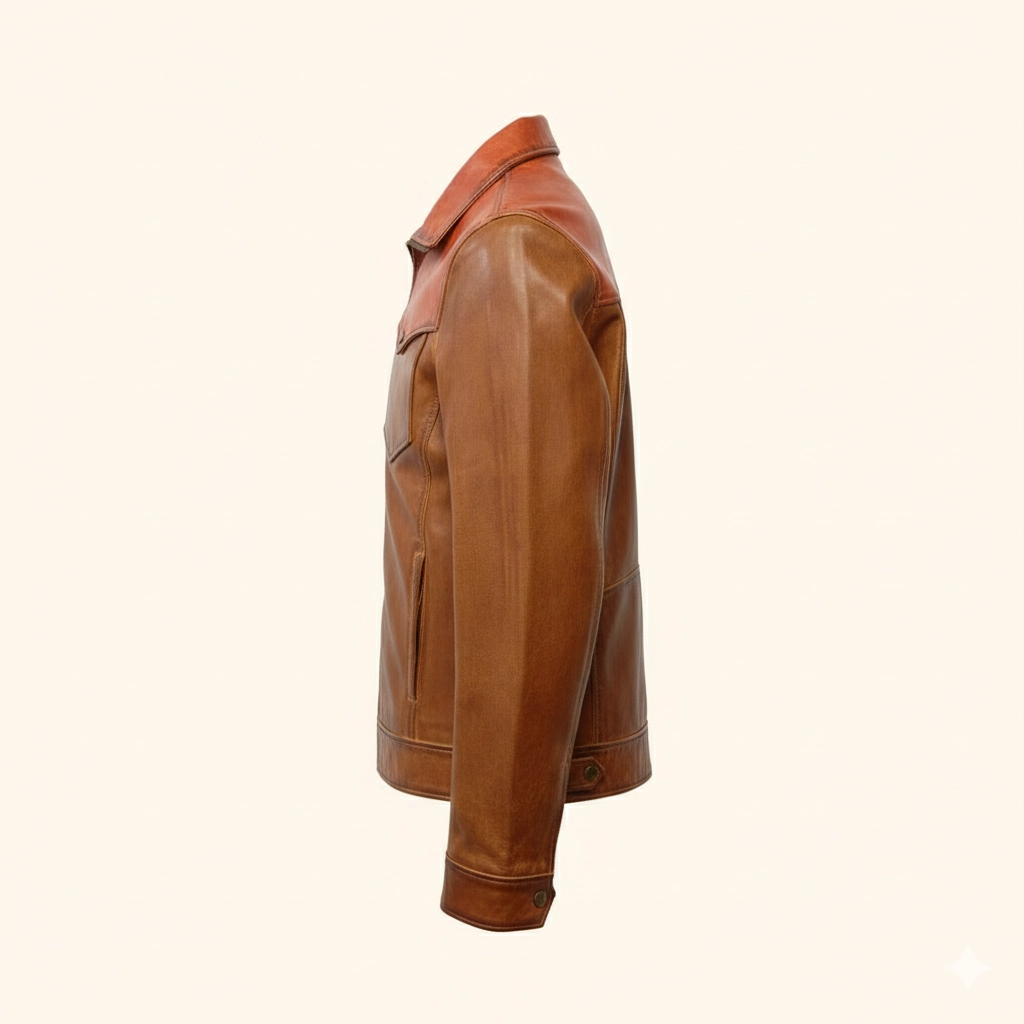 Rare Stitched Men’s Two-Tone Western Leather Jacket – Vintage Rancher Coat with Contrast Yoke - Image 6