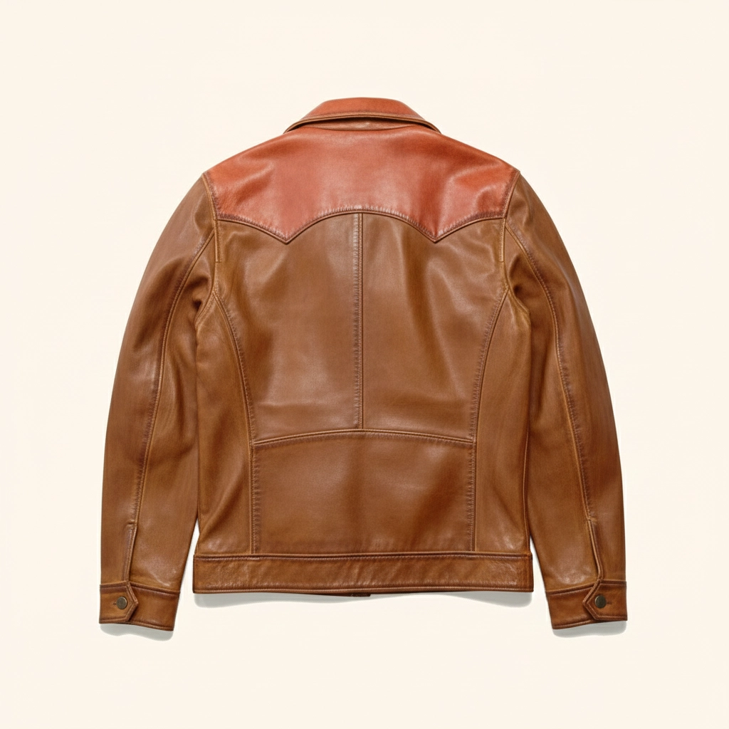 Rare Stitched Men’s Two-Tone Western Leather Jacket – Vintage Rancher Coat with Contrast Yoke - Image 5