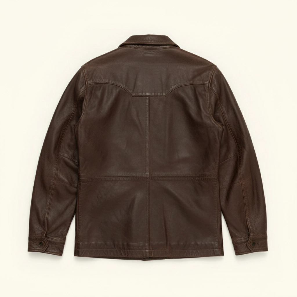 Rare Stitched Men's Dark Brown Leather Trucker Jacket – Vintage Button-Down Western Coat | Mahogany Finish - Image 7