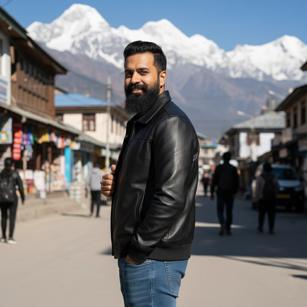 Rare Stitched Men’s Classic Black Leather Jacket – Premium Zip-Up Coat with Ribbed Cuffs - Image 3