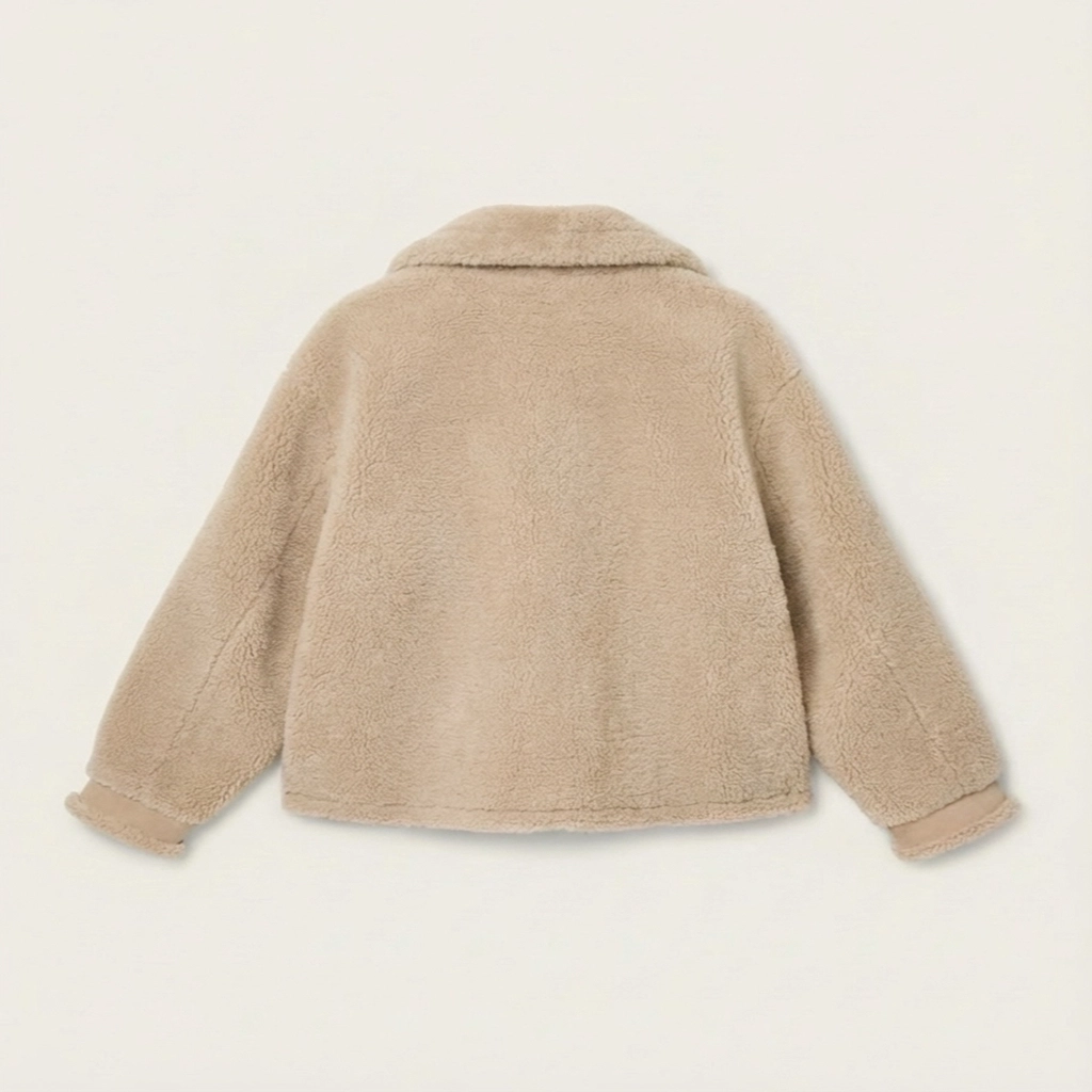 Rare Stitched Cream Pile Fleece Jacket – Soft Warm Winter Sherpa Coat with Ribbed Cuffs - Image 6