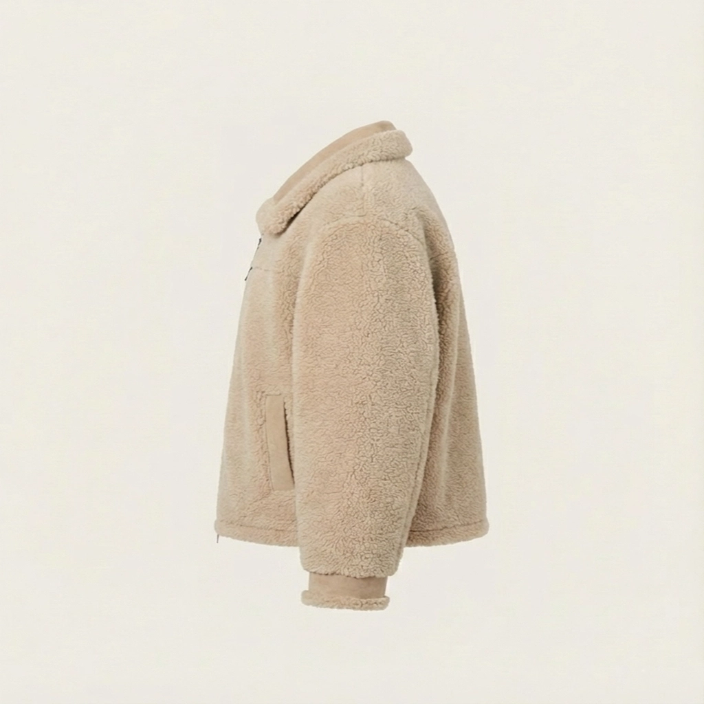 Rare Stitched Cream Pile Fleece Jacket – Soft Warm Winter Sherpa Coat with Ribbed Cuffs - Image 5