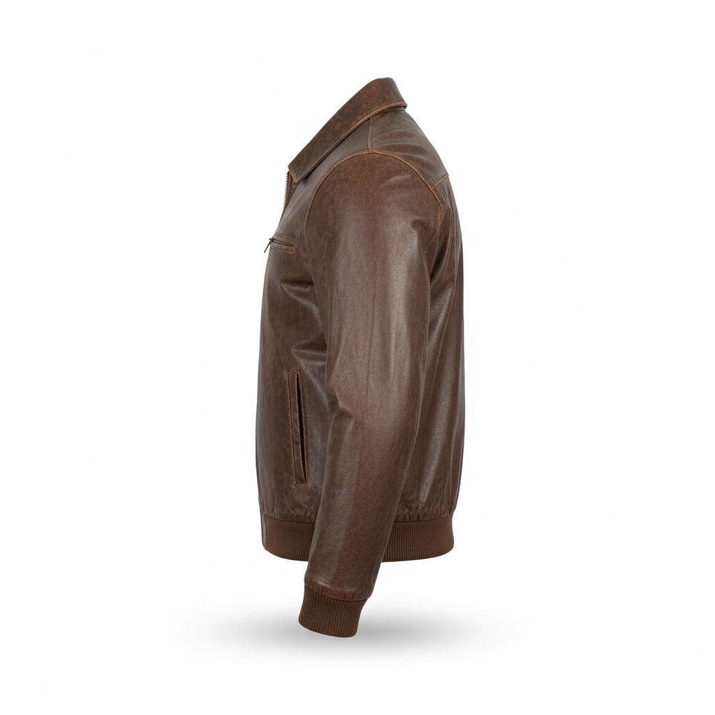 Rare Stitched Men’s Retro Brown Leather Jacket with Ribbed Trim – Casual Everyday Bomber - Image 5