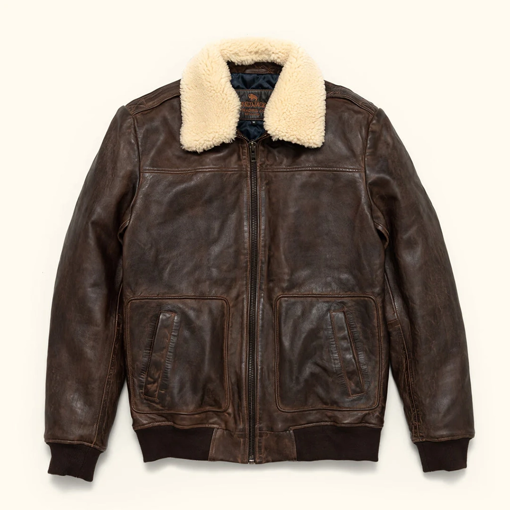 Rare Stitched Heritage Series: Men’s Distressed Leather Pilot Jacket with Faux Fur Collar – Classic Brown - Image 3