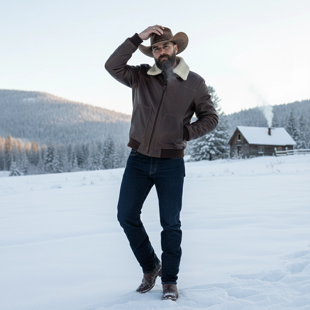 Rare Stitched Heritage Series: Men’s Distressed Leather Pilot Jacket with Faux Fur Collar – Classic Brown - Image 2