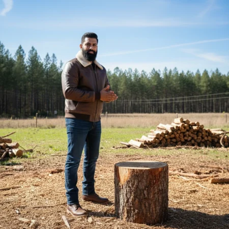 Rare Stitched Men's brown distressed leather bomber jacket with white sherpa collar and front patch pockets."